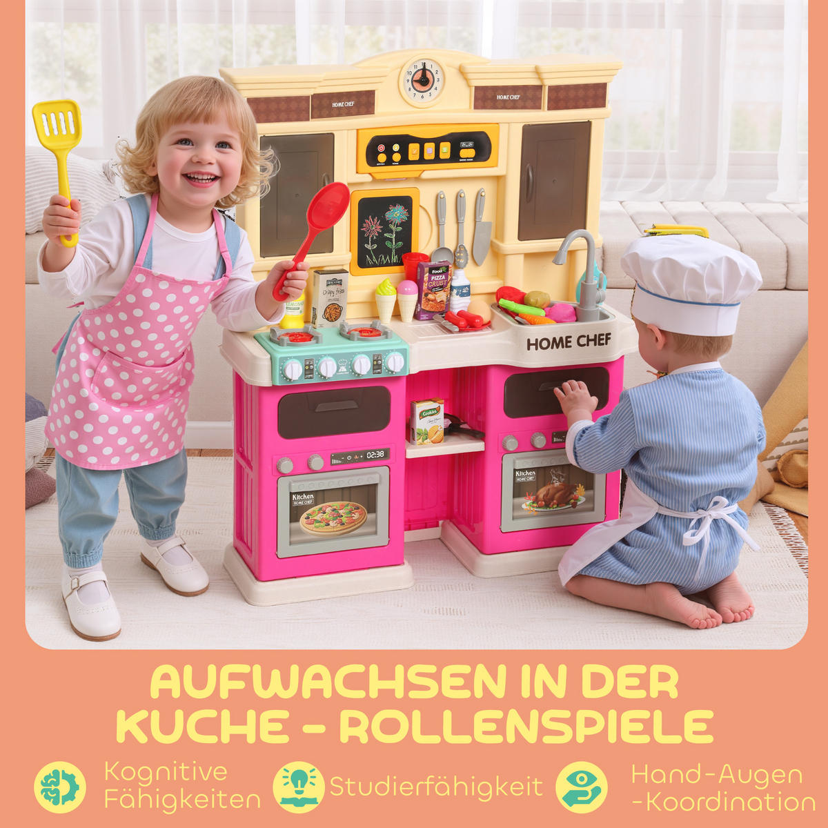 SPIELKÜCHE DE-10378 fließendes Wasser, 85-teiliges Zubehör Grün - Multicolor, Kunststoff (66/24/83cm) - ComfortXL