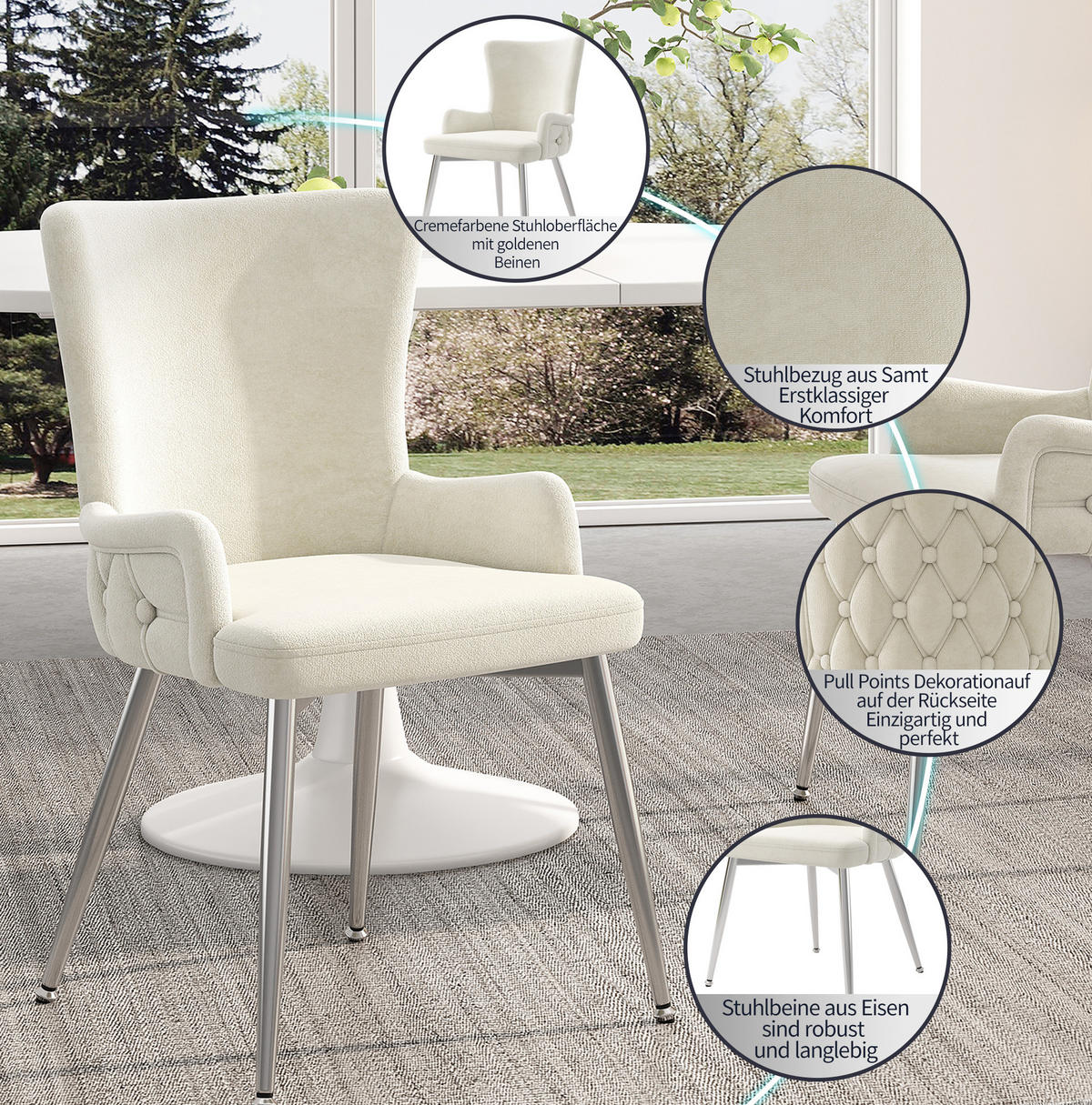 ESSZIMMERSTUHL 4er-Set Samt Beige mit Metallbeinen - Beige, Metall (47/85/49.1cm) - Meubliv