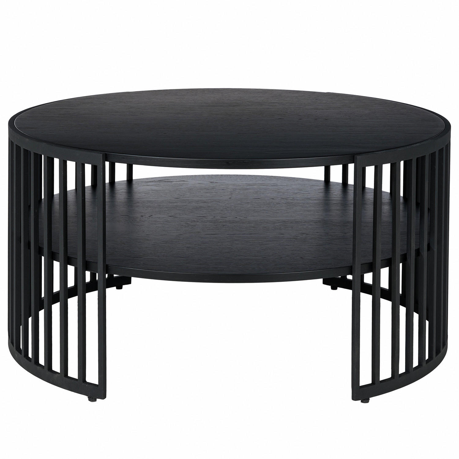 HOME24 Couchtisch Allumnu - Eichefarben/Schwarz, Holzwerkstoff/Metall (77/77/41cm) - home24