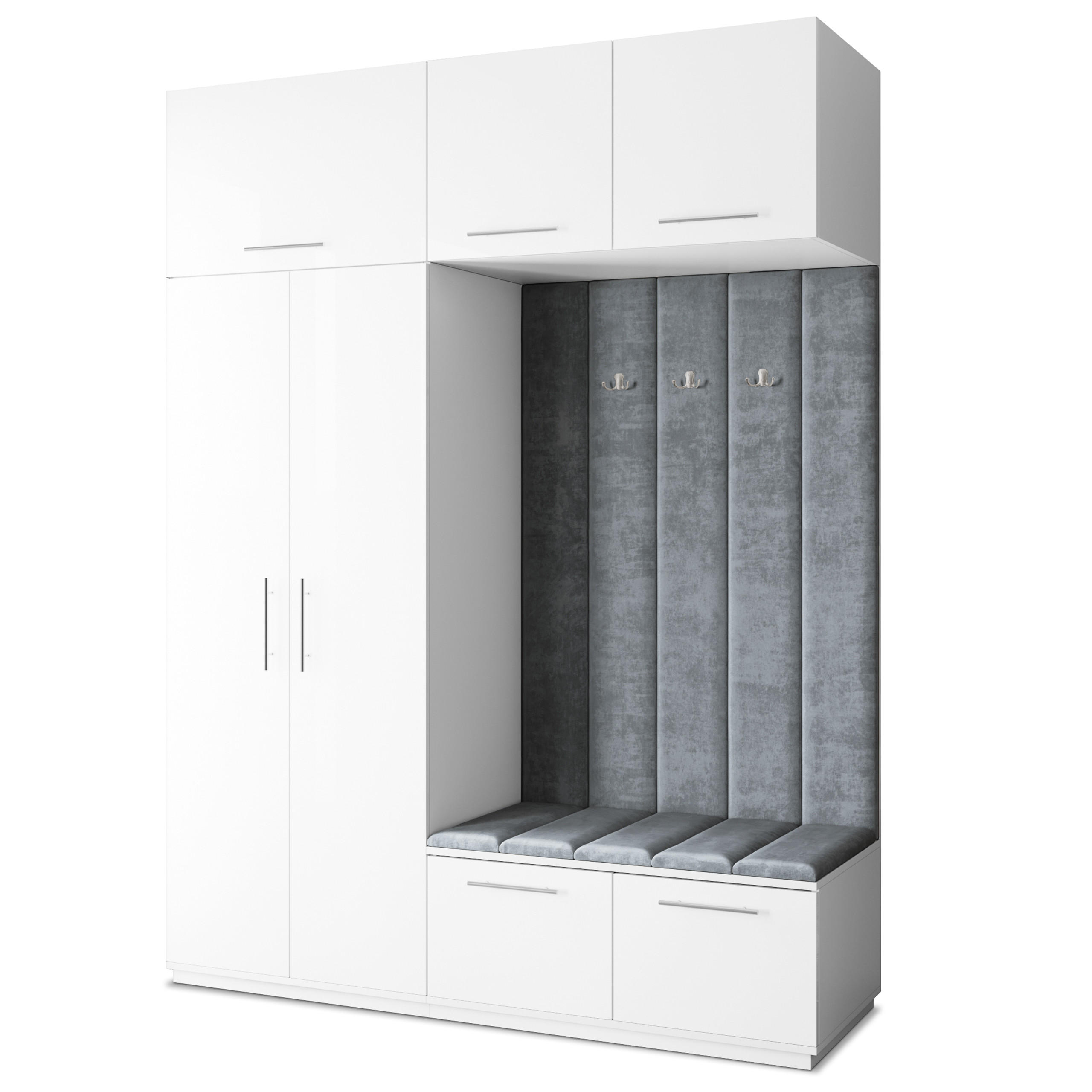 GARDEROBENSCHRANK REMA 180/240/60 cm Modern Garderobe-Set Weiß - Weiß/Grau, Holzwerkstoff (180/240/60cm) - MASSENO