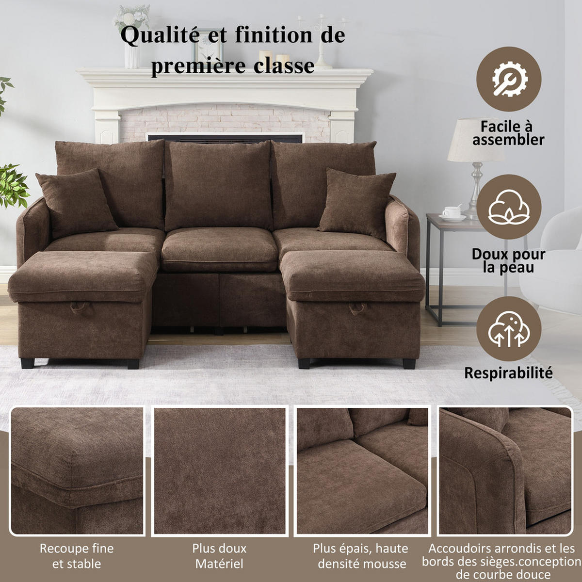 ECKSOFA 188x186cm Schlaffunktion Stauraum Modular - Braun, Textil (186/188cm) - Raelunyi
