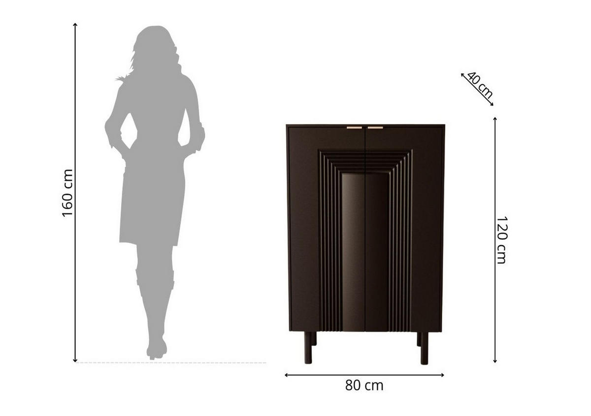 SCHUHSCHRANK Yoko, Schwarz, Mit Dekorativen Fronten Und Goldgriffen - Schwarz, Holzwerkstoff/Buchenholz (80/120/40cm) - Dancan