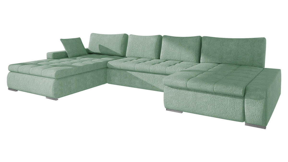 WOHNLANDSCHAFT Caro - Silberfarben/Hellgrün, Holz/Textil (394/80/213cm) - MIRJAN24
