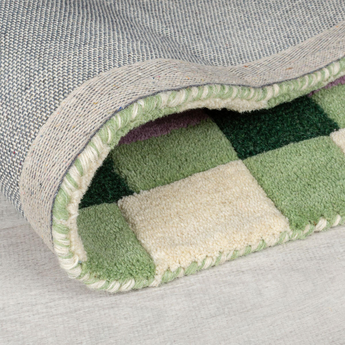 WOLLTEPPICH Geometrisches Muster, Rahmen, Wohnzimmer schmutzabweisend Grün-Lila Läufer 60x230 - Grün, Textil (60/230cm) - KADIMA DESIGN