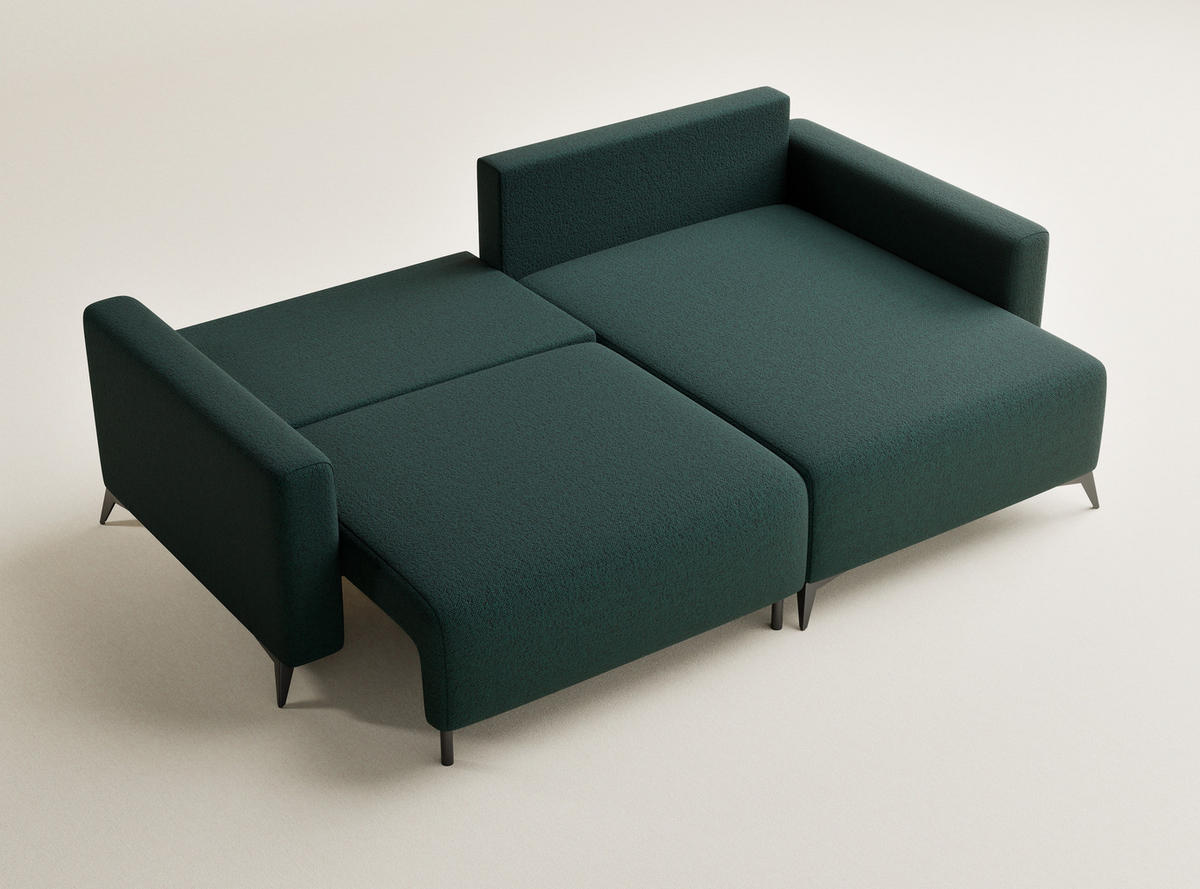 ECKSOFA MIT SCHLAFFUNKTION Leon Grün Webstoff - Schwarz/Grün, Holz/Holzwerkstoff (239/148cm) - Maison de Reve