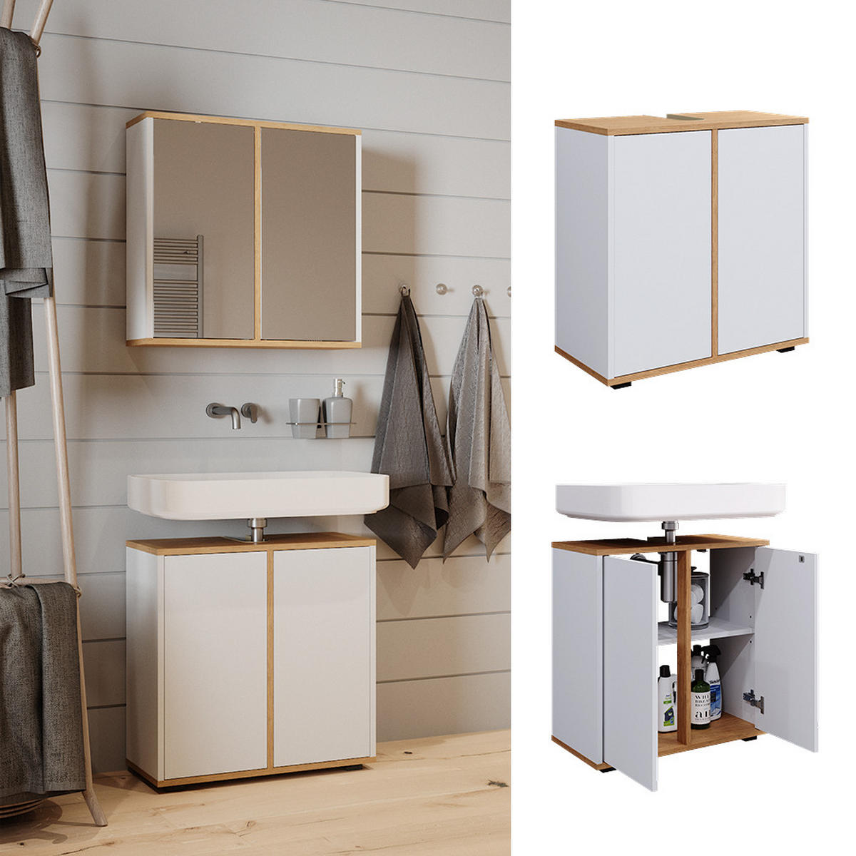 WASCHBECKENUNTERSCHRANK Didi Weiß/Artisan 60 x 62 cm mit 2 Türen - Weiß, Holzwerkstoff (60/62/30cm) - Vicco