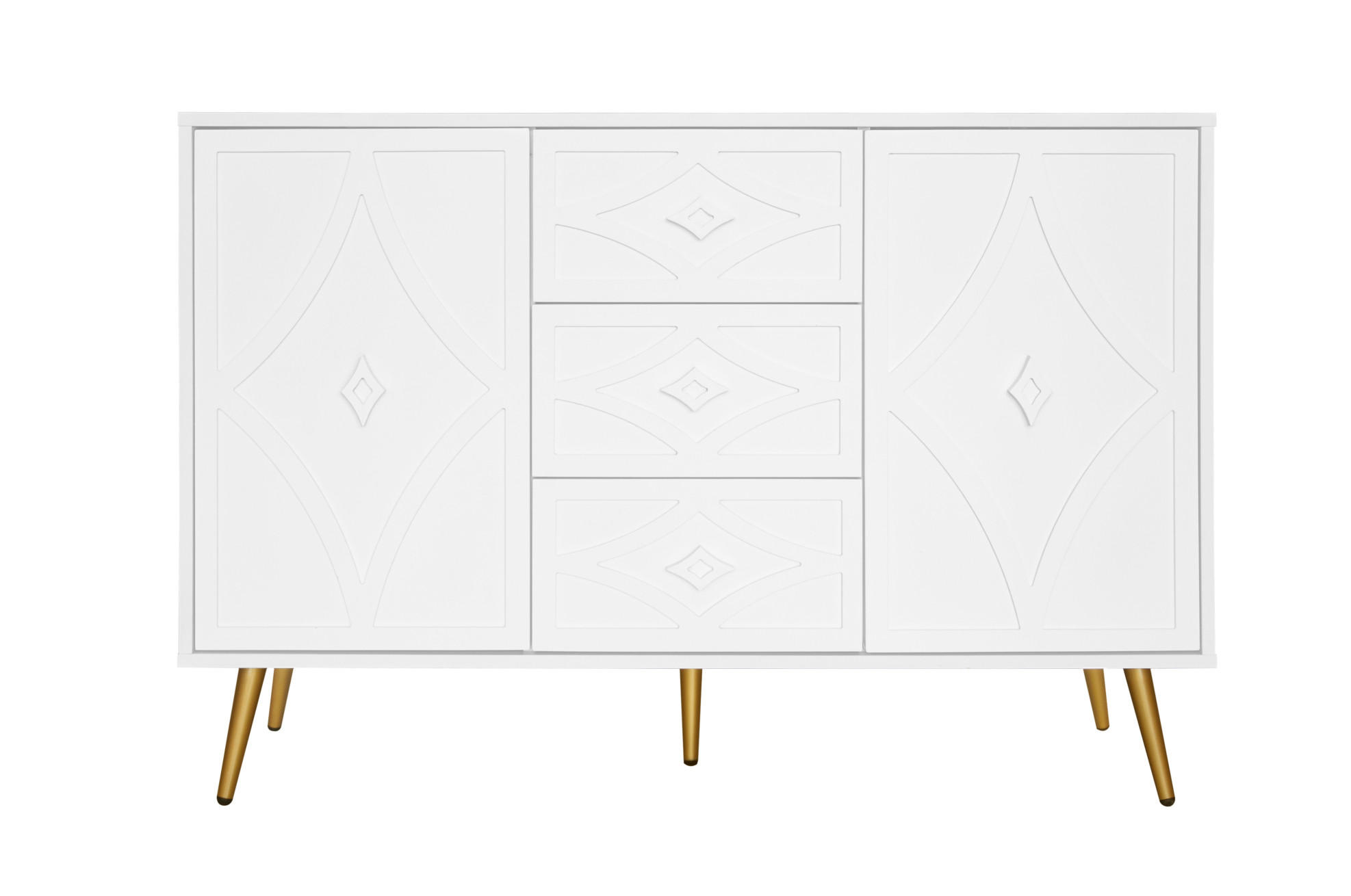 KOMODA 120/40/80 cm se 3 zásuvkami a 2 dvířky, 3D kosočtvercový dekor, dřevotříska, Bílá - bílá, kompozitní dřevo (120/80/40cm) - Redom