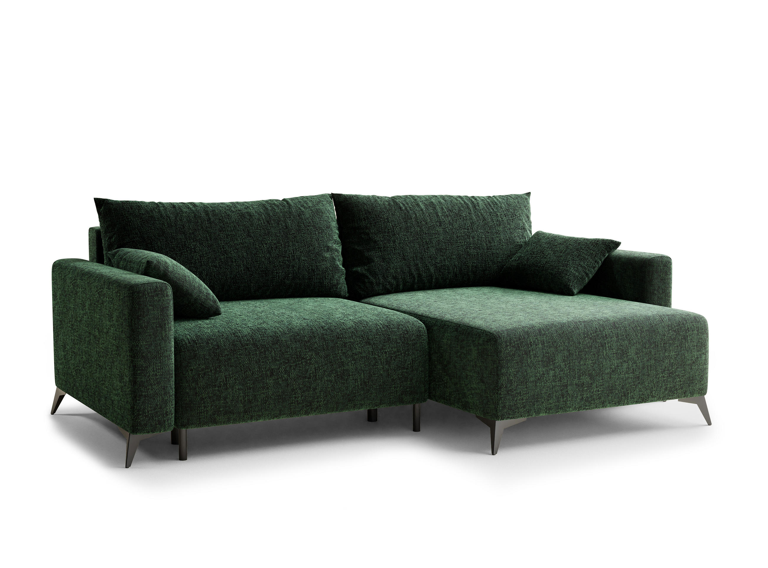 ECKSOFA MIT SCHLAFFUNKTION Leon Dunkelgrün Chenille-Stoff - Dunkelgrün/Schwarz, Holz/Holzwerkstoff (239/148cm) - Maison de Reve