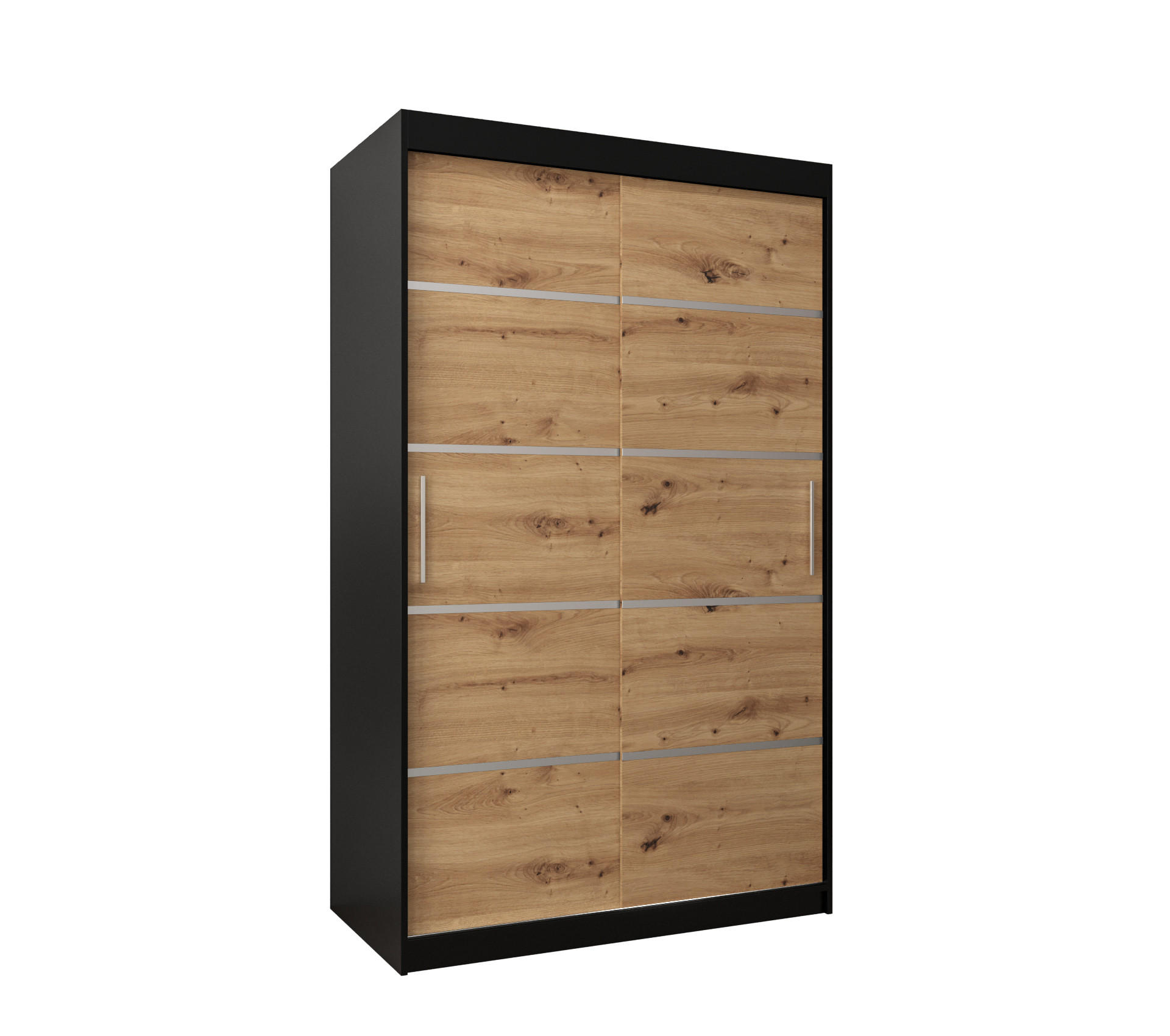 SCHWEBETÜRENSCHRANK 200/120/62 2-türig - Silberfarben/Schwarz, Holz/Kunststoff (120/200/62cm) - MÖBEL KRYSPOL