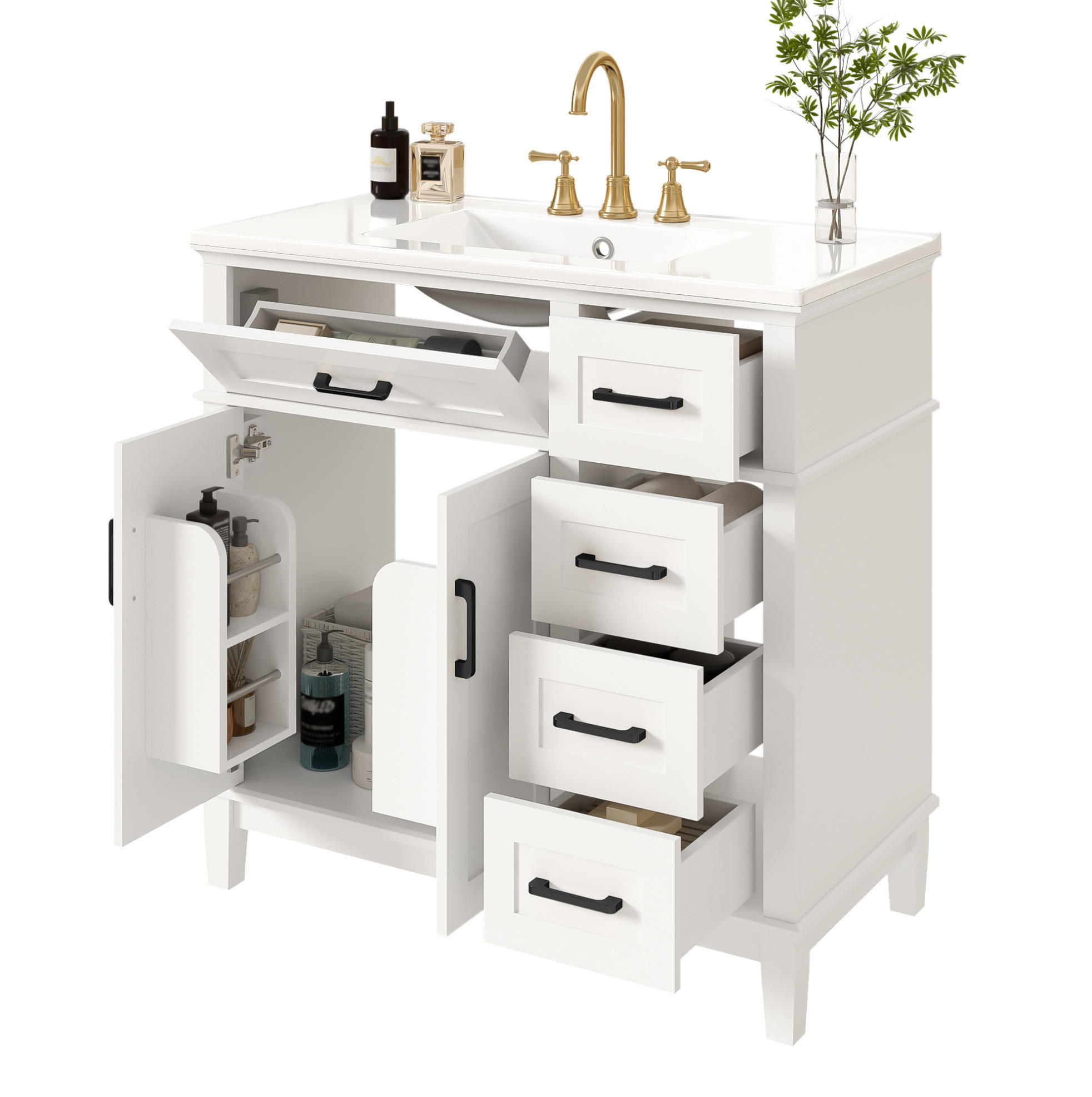 WASCHTISCHKOMBI 90/46/87 cm Weiß aus Ceramic+MDF mit Keramikwaschtisch - Weiß, Holzwerkstoff (90/87/46cm) - OKMYHOME