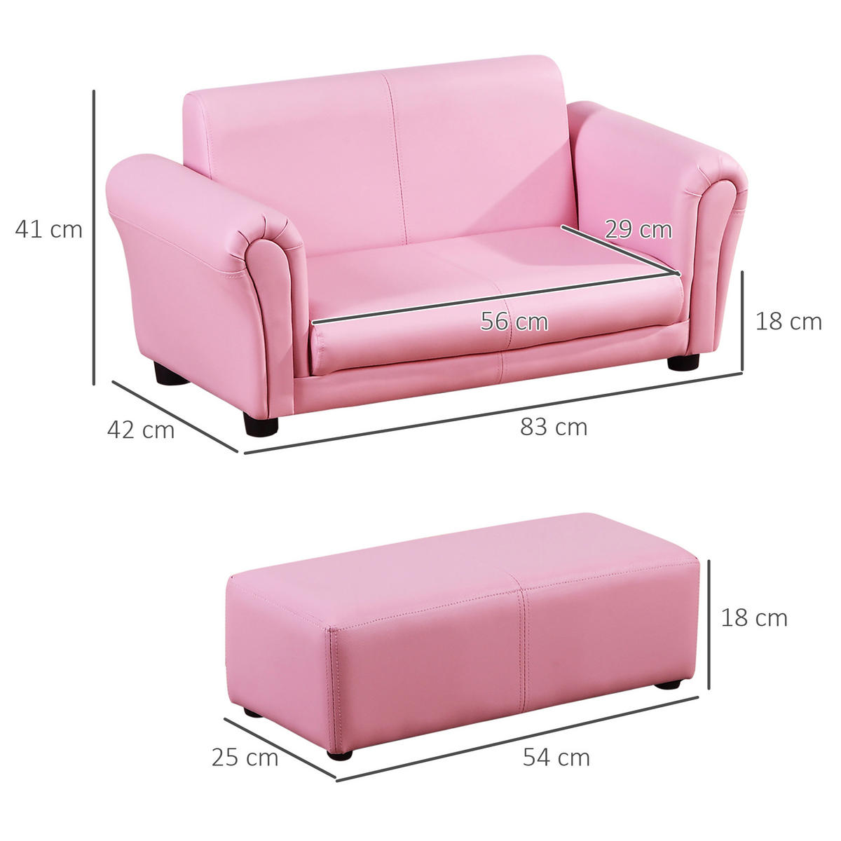 KINDERSESSEL, Rosa, Holz, PVC - Rosa, Holz (42/41/83cm) - HOMCOM