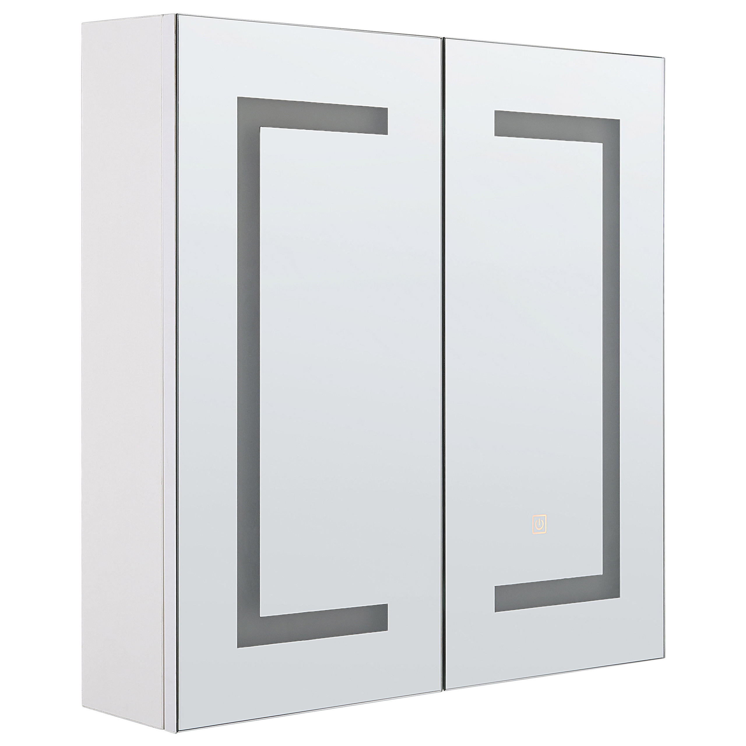 BAD SPIEGELSCHRANK weiß/silber mit LED-Beleuchtung 60/60 cm Mazarredo - Silberfarben/Weiß, Holz (60/60/12cm) - Beliani