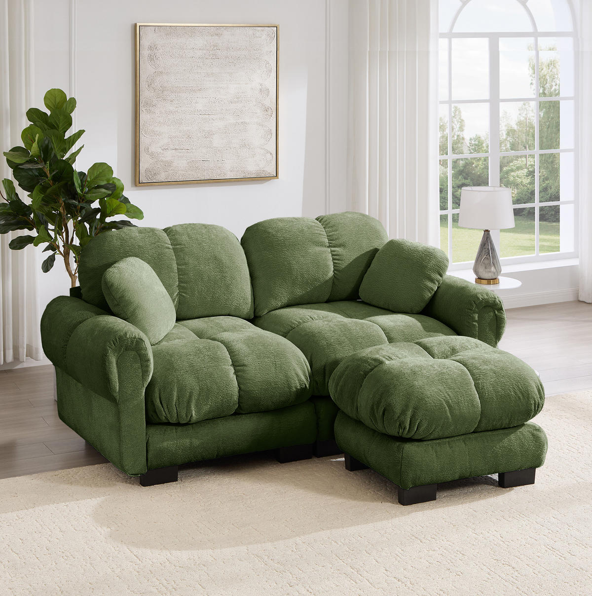 ECKSOFA 2-Sitzer mit Ottomane Chenille Grün - Grün, Holz (149/190cm) - Meubliv