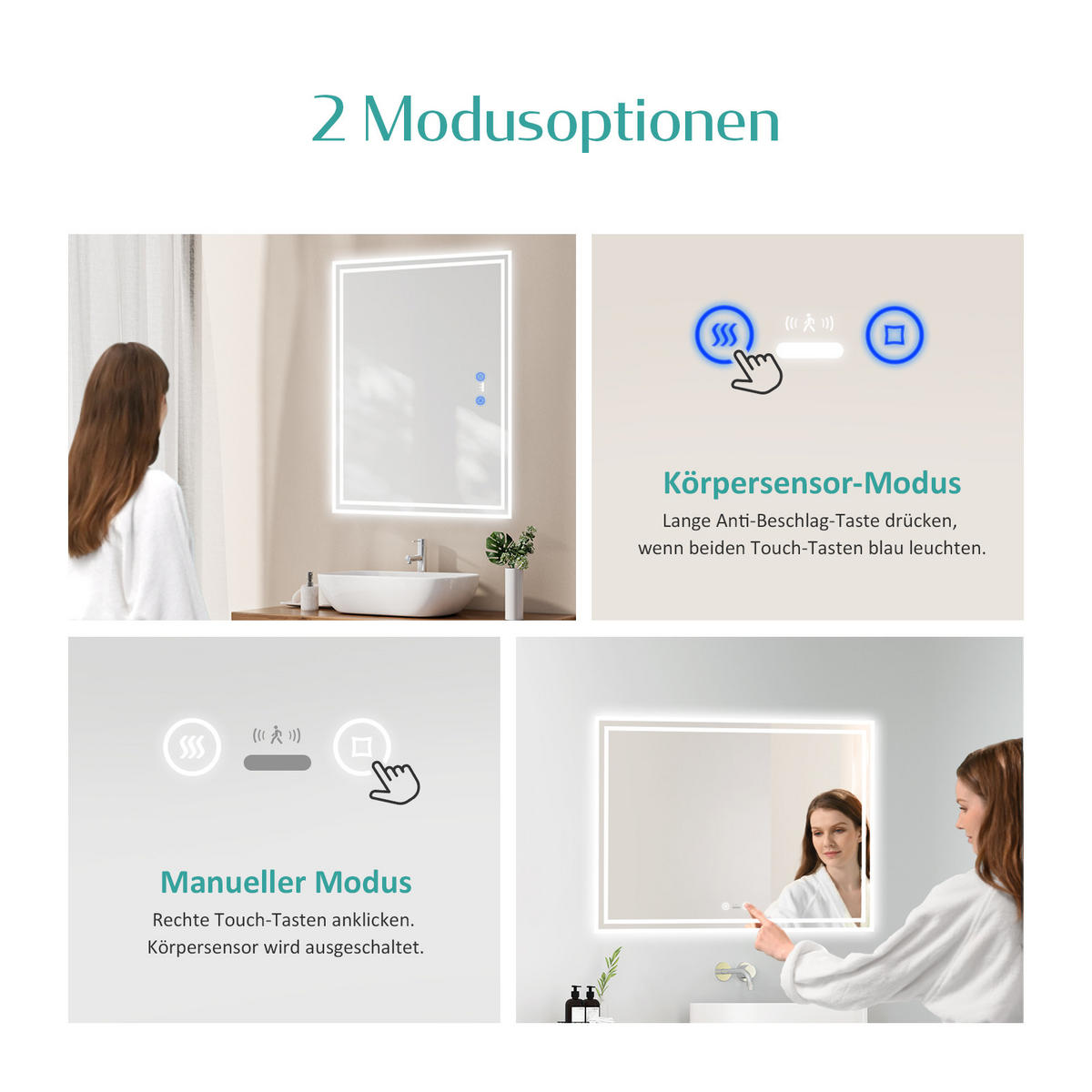 BADSPIEGEL mit Beleuchtung mit Bewegungssensor, 70/50/3,5 cm - Weiß, Glas (50/3.5/70cm) - EMKE