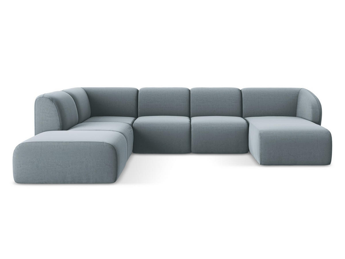 WOHNLANDSCHAFT Samt Stoff Blau - Schwarz/Hellblau, Holzwerkstoff/Kunststoff (325/75/236cm) - Makamii