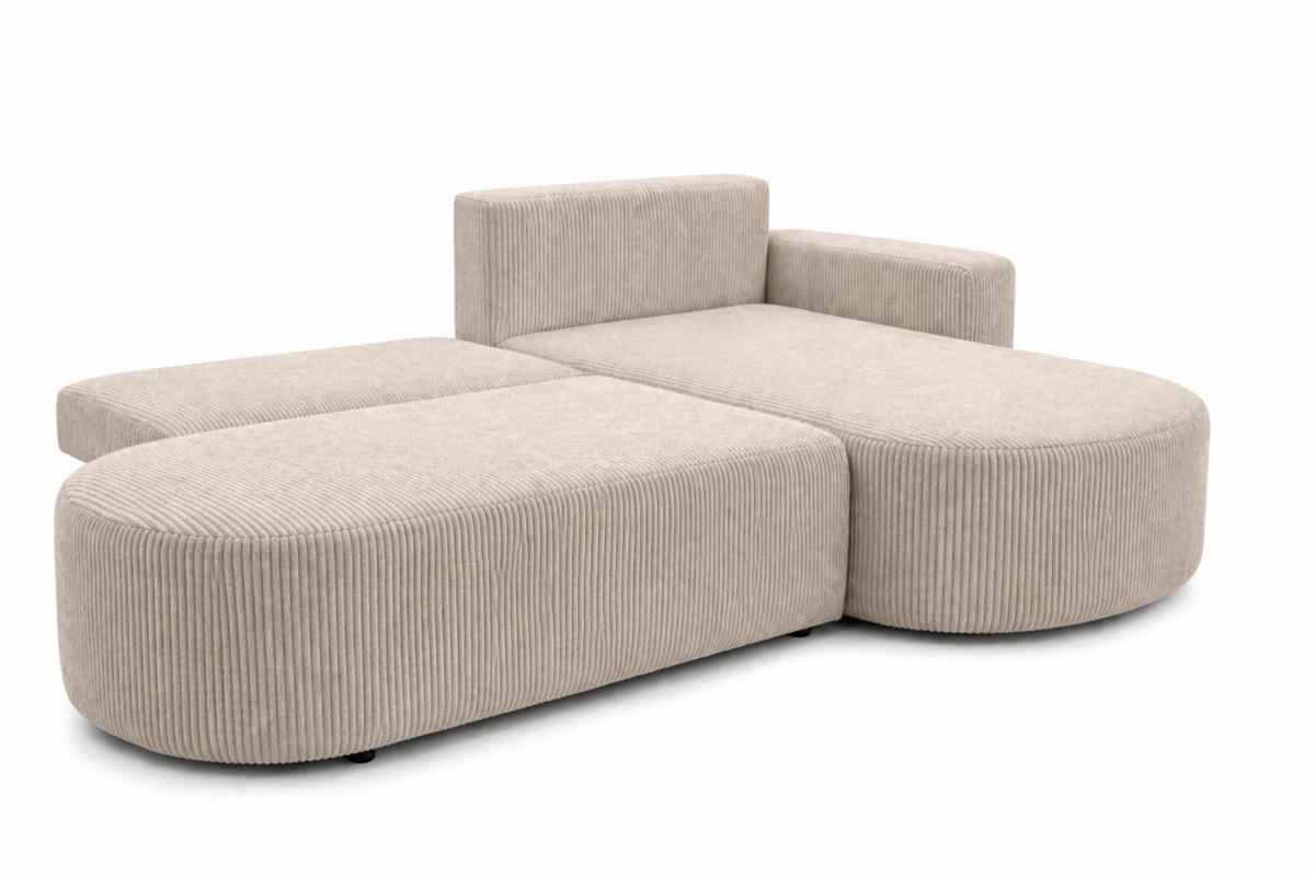 ECKSOFA Mit Schlaffunktion Und Bettkasten, Cordstoff Poso, Dunkelbeige, Rechts, ROUND ONE OPEN XL - Beige, Holz (262/175cm) - Kaiser Möbel