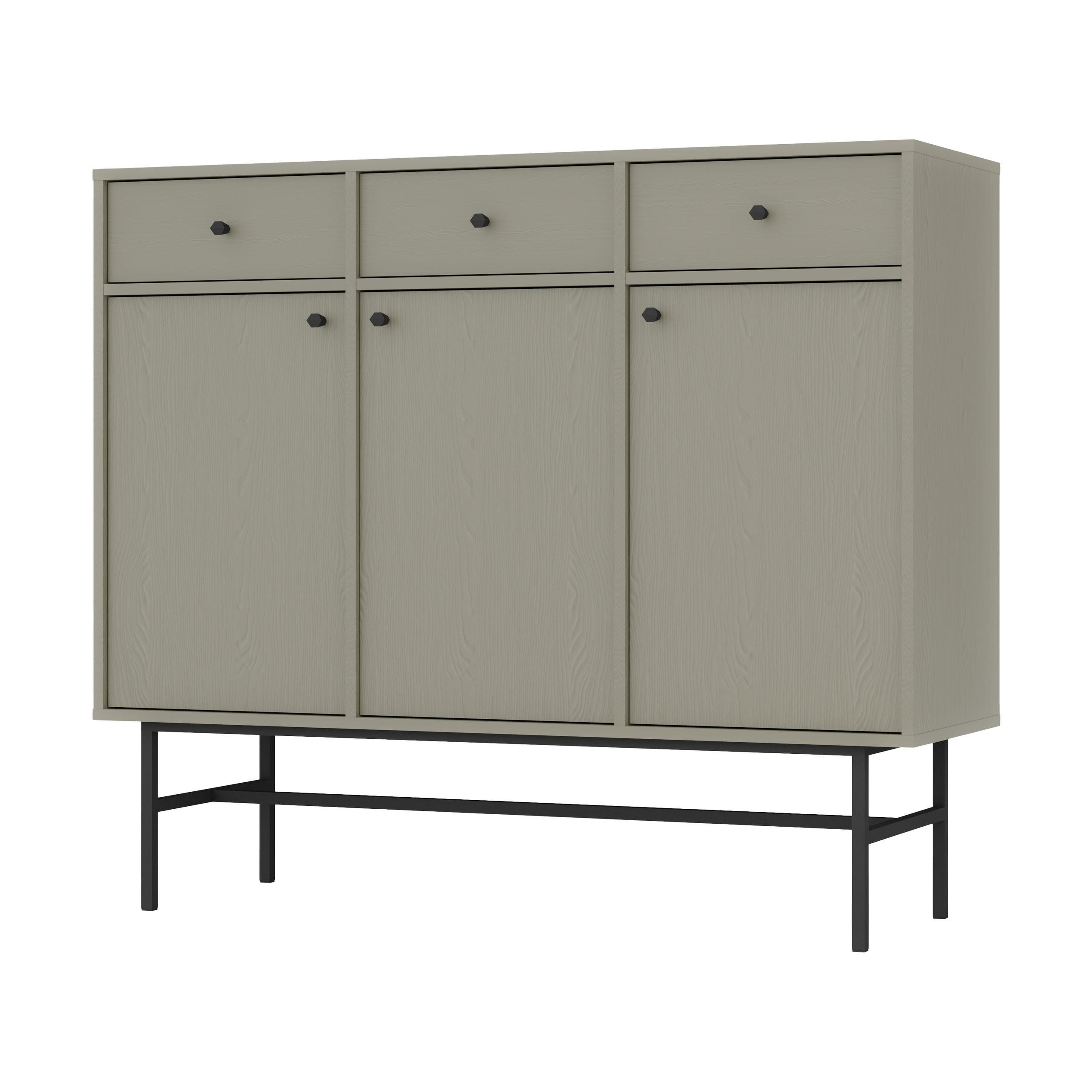 KOMMODE TORINO 125/108/41 cm mit 3 Schubladen 3 Türen Hellgrün - Hellgrün, Holzwerkstoff (125/108/41cm) - MASSENO