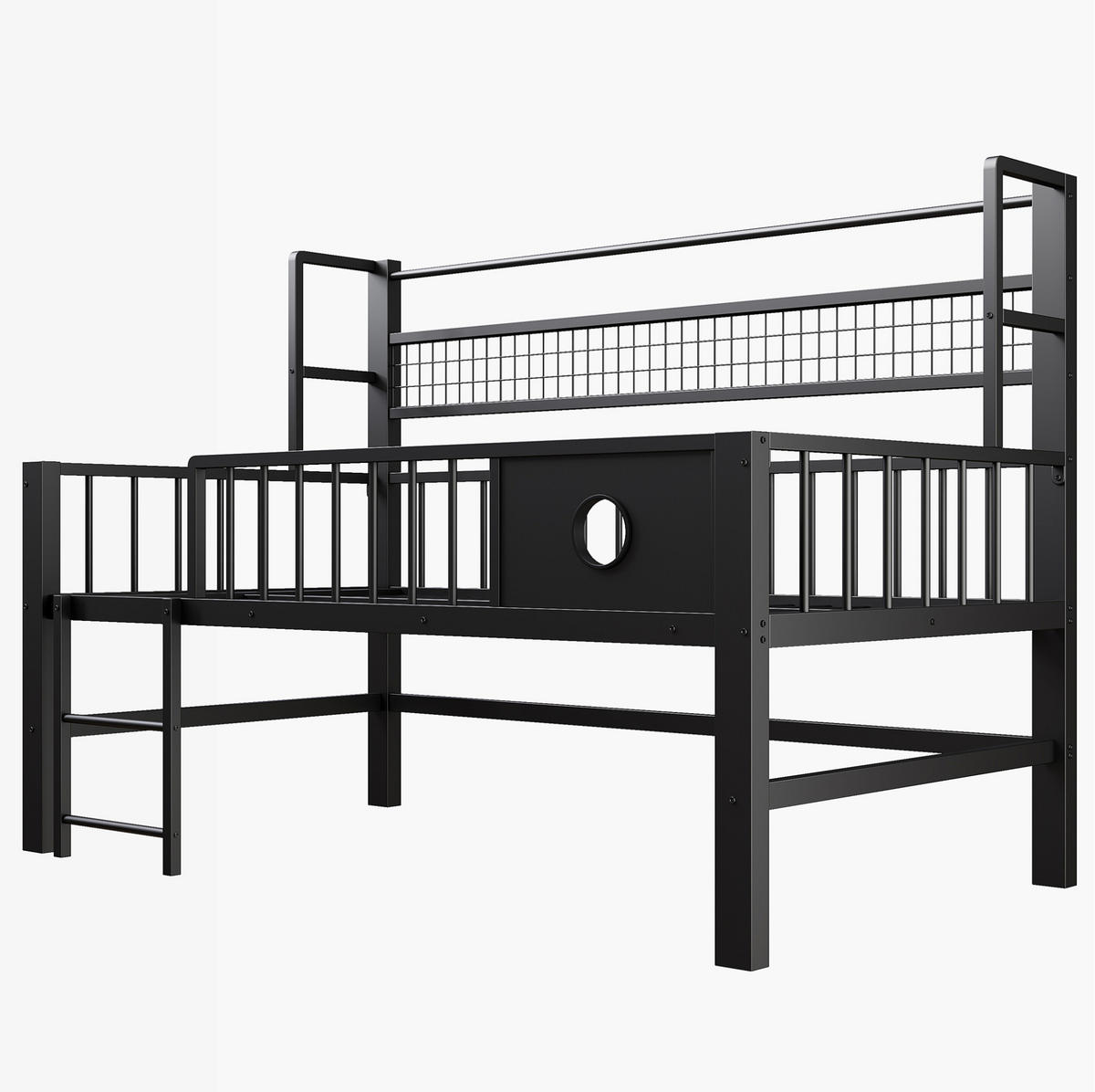 NIEDRIGES Hochbett 90/200 cm Schwarz aus Metall mit Stauraum - Schwarz, Metall (90/200cm) - OKMYHOME