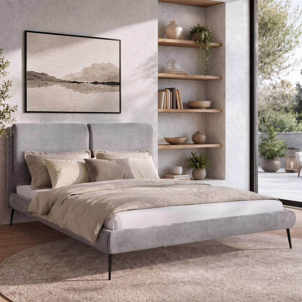 ČALOUNĚNÁ POSTEL Nuit, dvoulůžko 160x200 cm s pěnovou matrací 10 cm, žinylková látka, šedá - šedá, textil (160/200cm) - Beautysofa