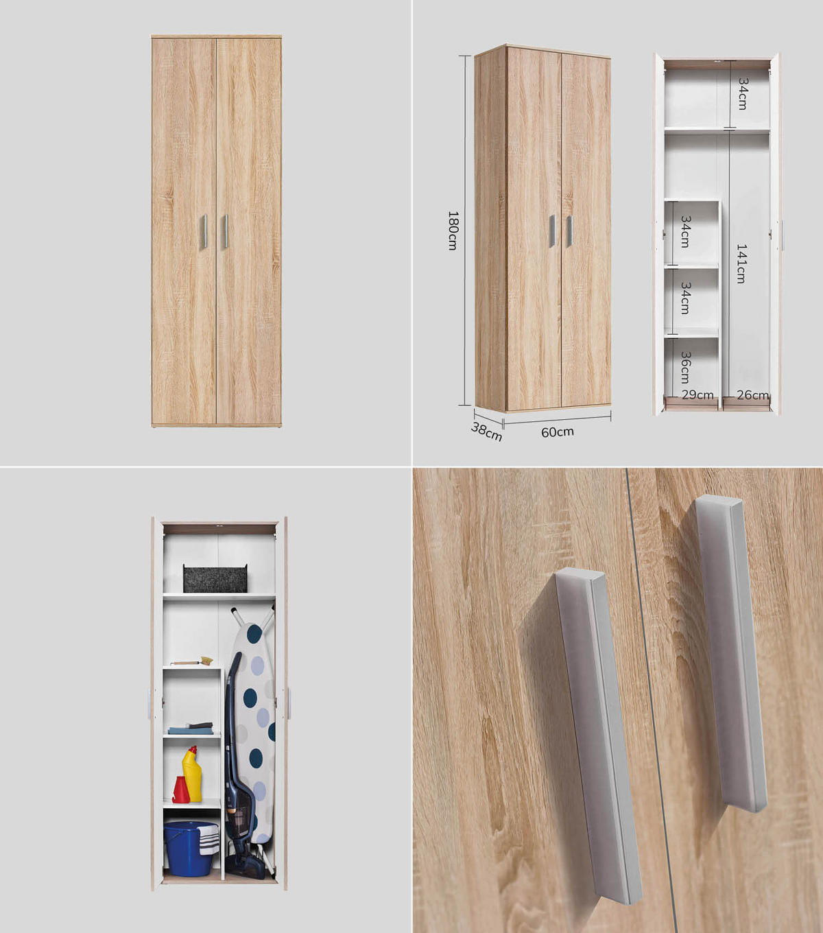 MEHRZWECKSCHRANK SET Der Allzweckwaffe - Silberfarben/Sonoma Eiche, Holzwerkstoff (60/180/34cm) - Mokebo