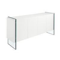 SIDEBOARD Sideboard weißes Holz und gehärtetes Glas 170/43/77 cm - Weiß, Glas/Holz (170/77/43cm) - ANGEL CERDA
