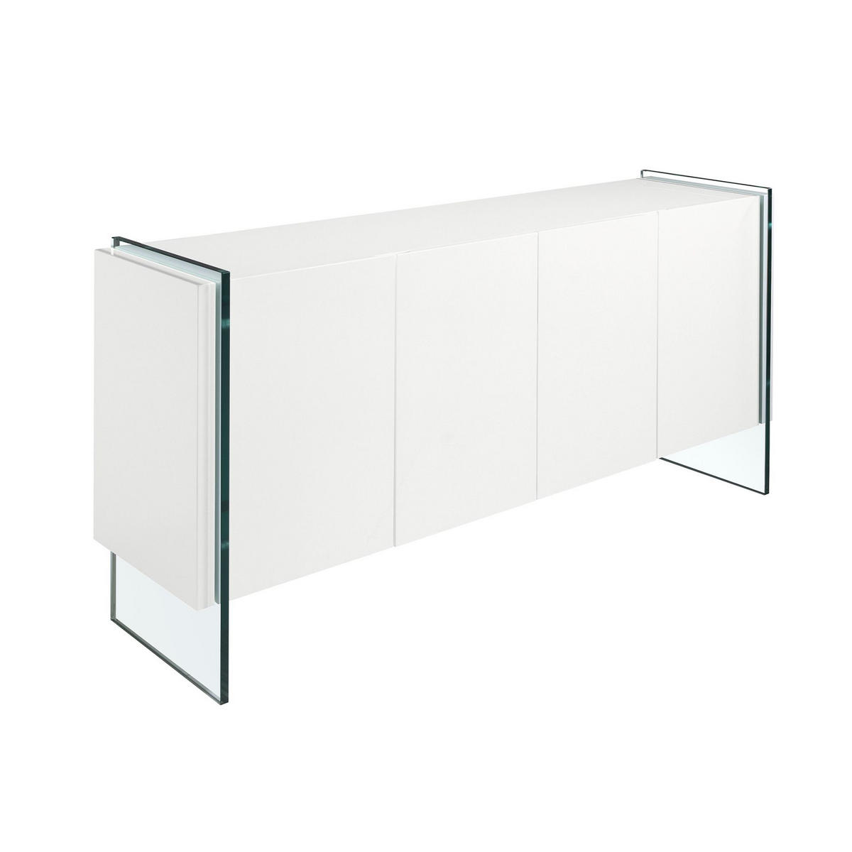 SIDEBOARD Sideboard weißes Holz und gehärtetes Glas 170/43/77 cm - Weiß, Glas/Holz (170/77/43cm) - ANGEL CERDA