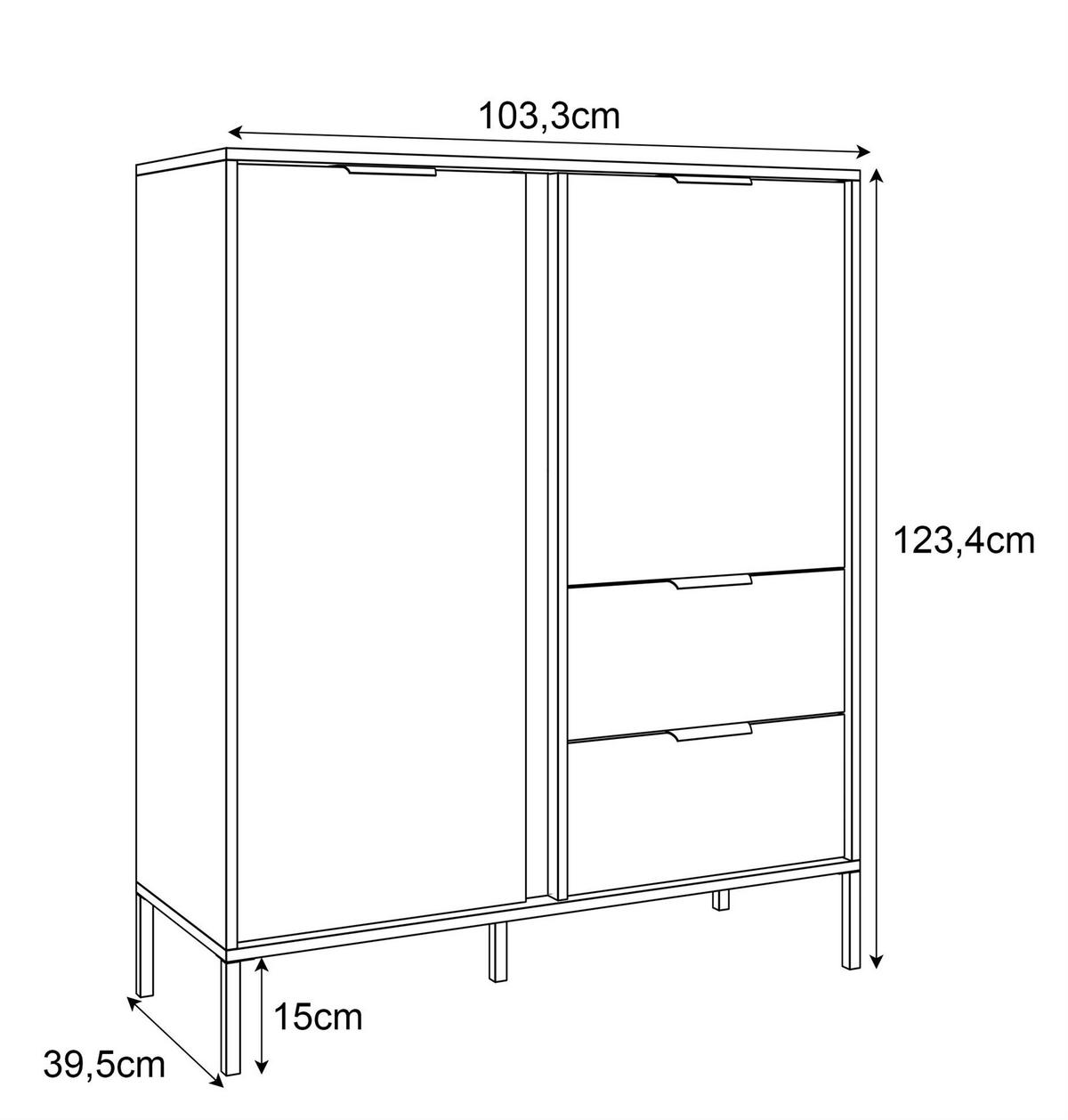 KOMMODE LARETTO 2D2S anthrazit - Schwarz, Holzwerkstoff (103/123.4/40cm) - Lookway