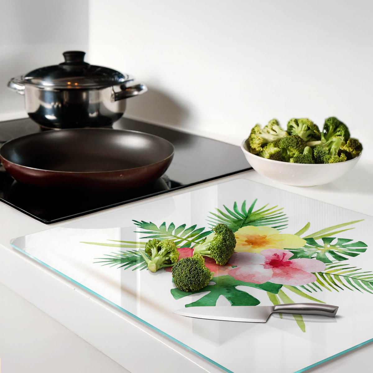 GLASPLATTE 60x52 cm Hawaiianische Blumen - Multicolor, Glas (60/0.4/52cm) - TULUP