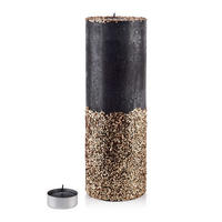 TEELICHTHALTER mit Teelight Basic Schwarz Gold 12/12/35 cm Naturmaterial - Goldfarben/Schwarz, Naturmaterialien (35cm) - Mondex