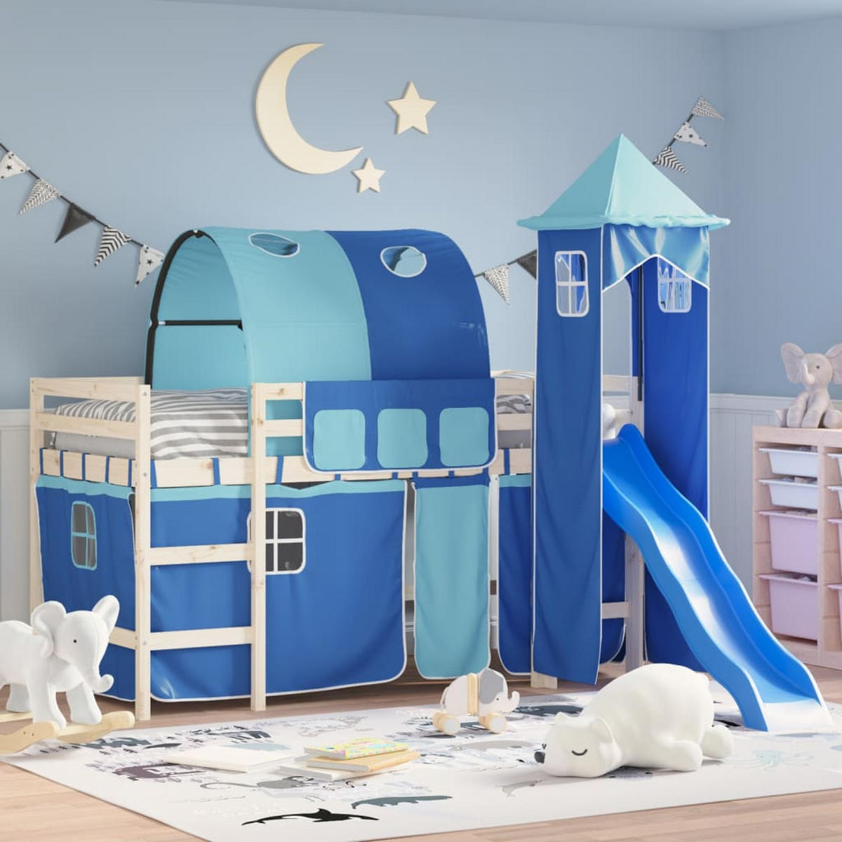VORHÄNGE Für Hochbett Mit Tunnel Und Turm Blau - Blau, Textil - vidaXL