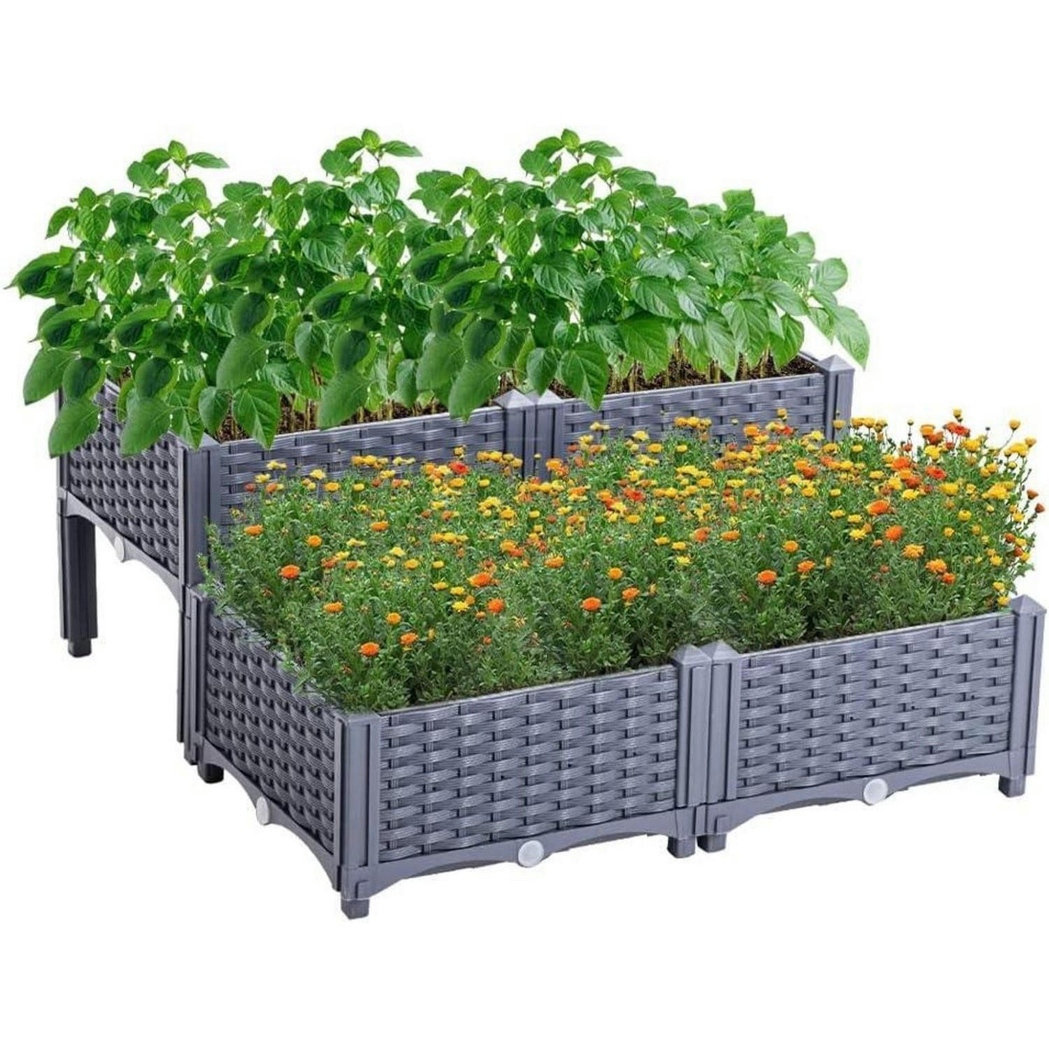 HOCHBEET Kunststoff-Rattan Graublau 80 x 80 cm - Grau, Kunststoff (80/38/80cm)