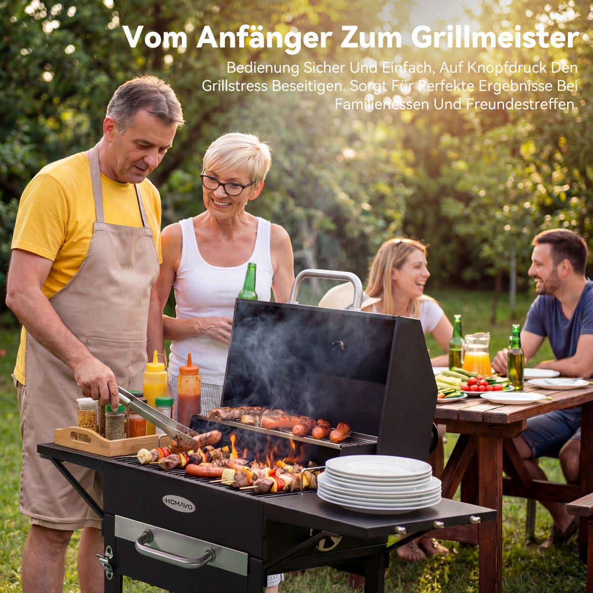 HOLZKOHLEGRILL - Schwarz, Metall (44/106/107cm) - HOMAVO