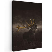 LEINWANDBILD Rotwild - Schwarz - Gold 40x60 cm - Braun, Textil (40/60cm) - MuchoWow