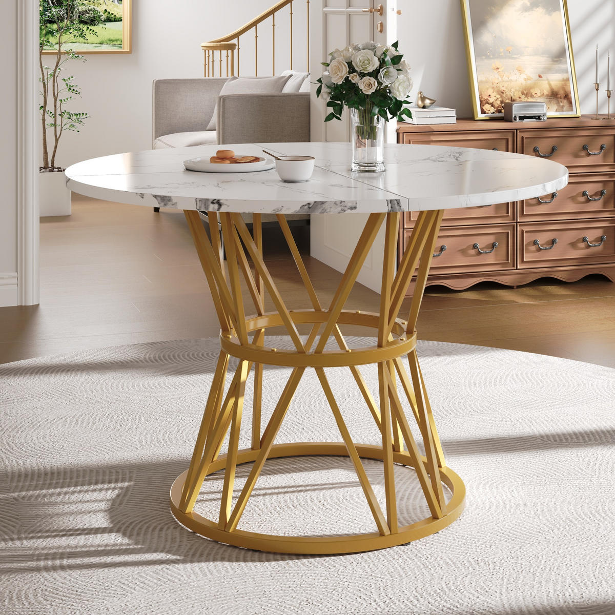 ESSTISCH 100/100/76 cm Gold aus MDF mit verstellbaren Füßen - Goldfarben, Holzwerkstoff (100/100/76cm) - OKMYHOME