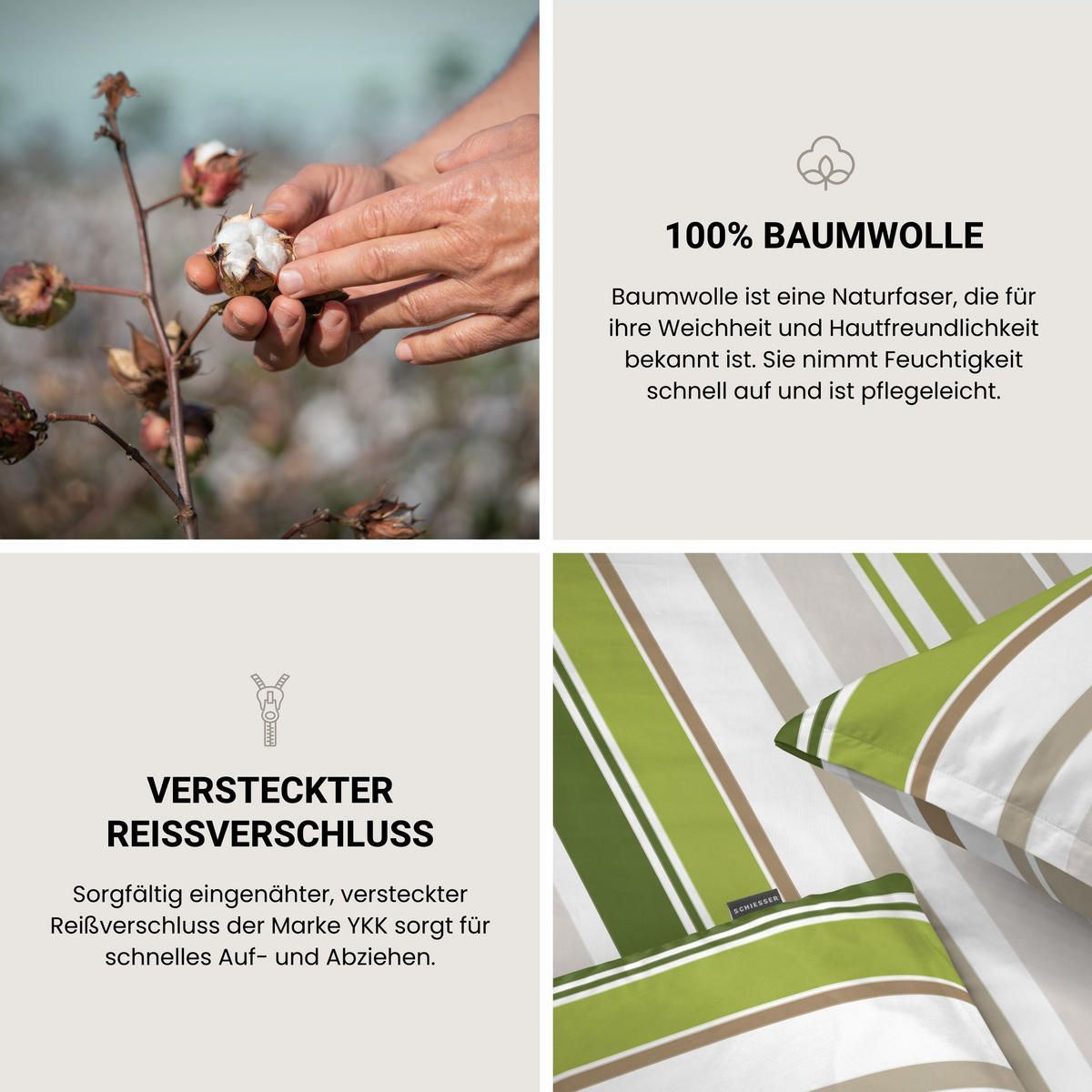 BETTWÄSCHESET Jade - Renforcé - 2-teilig - 155 x 220 cm - Grün - Grün, Textil (155/220cm) - SCHIESSER