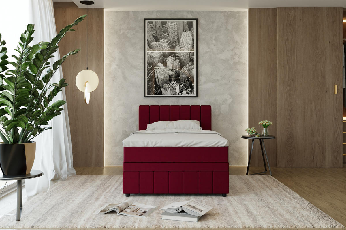 BOXBETT AVALON 120 x 200 cm mit Bettkasten und Topper - Rot - Rot, Holz - Panda Möbel