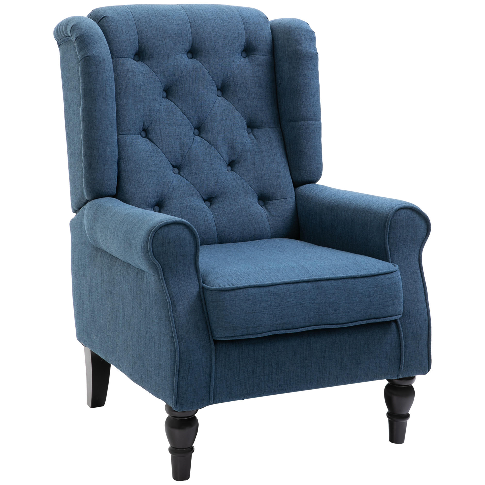 OHRENSESSEL Gepolstert Sessel mit Tufting, hoher Rückenlehne bis 160 kg, Blau - Blau/Schwarz, Holz/Textil (86/102/74cm) - HOMCOM