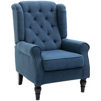 OHRENSESSEL Gepolstert Sessel mit Tufting, hoher Rückenlehne bis 160 kg, Blau - Blau/Schwarz, Holz/Textil (86/102/74cm) - HOMCOM