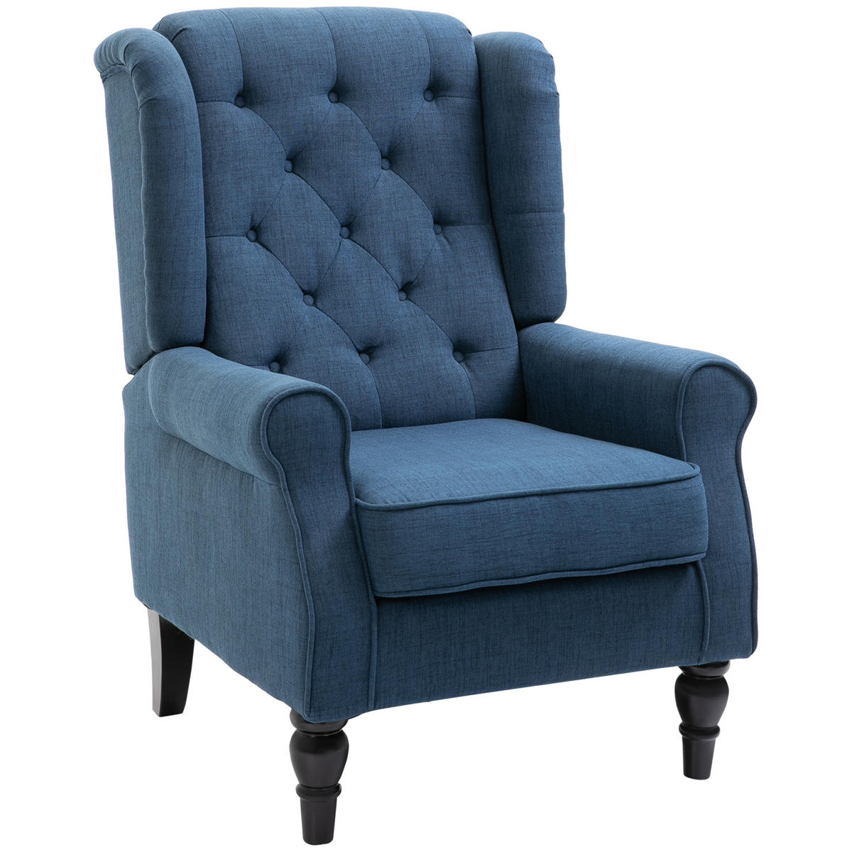 OHRENSESSEL Gepolstert Sessel mit Tufting, hoher Rückenlehne bis 160 kg, Blau - Blau/Schwarz, Holz/Textil (86/102/74cm) - HOMCOM