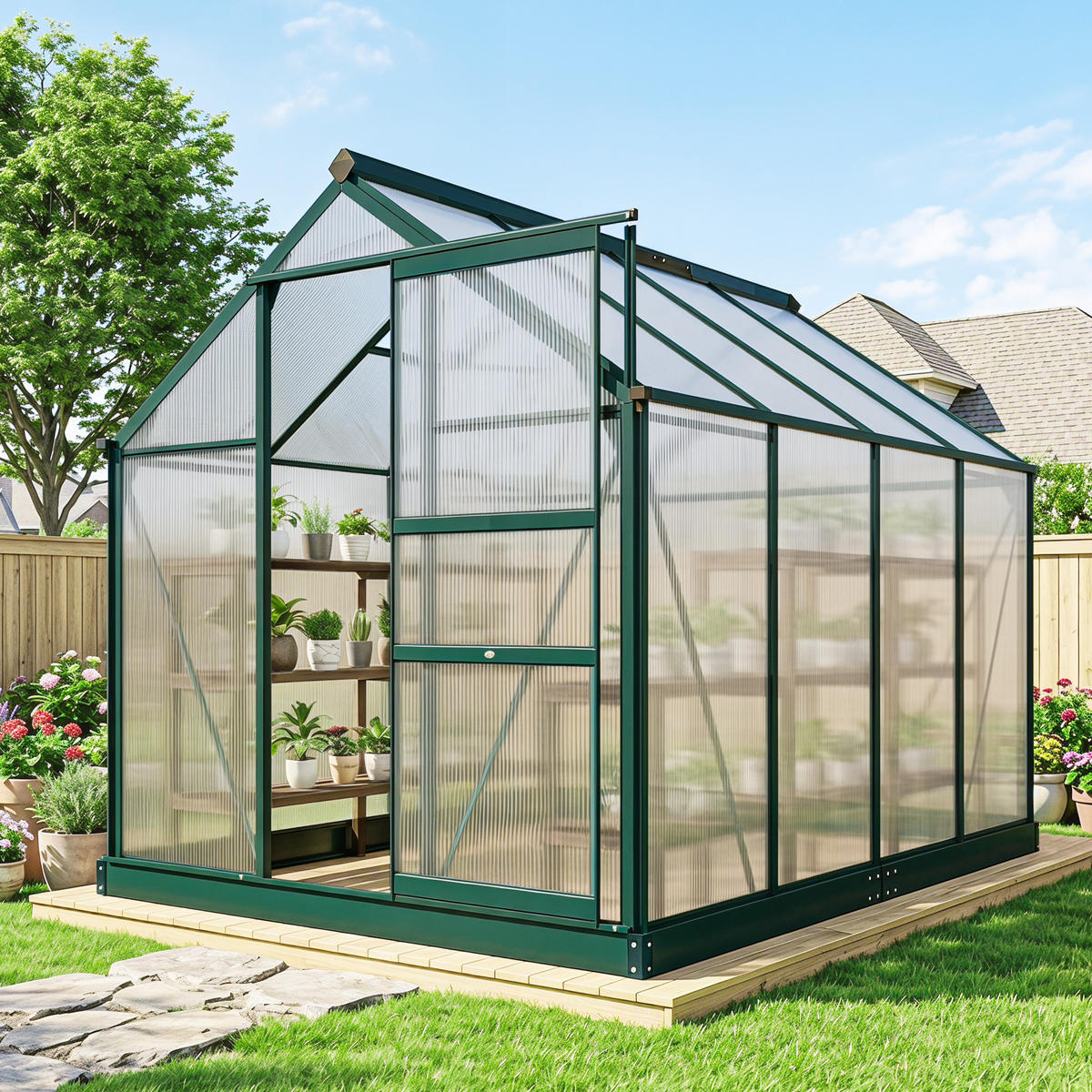 FOLIENGEWÄCHSHAUS, Grün+Transparent, Aluminiumlegierung, Polycarbonat - Grün, Metall (252/201/190cm) - Outsunny