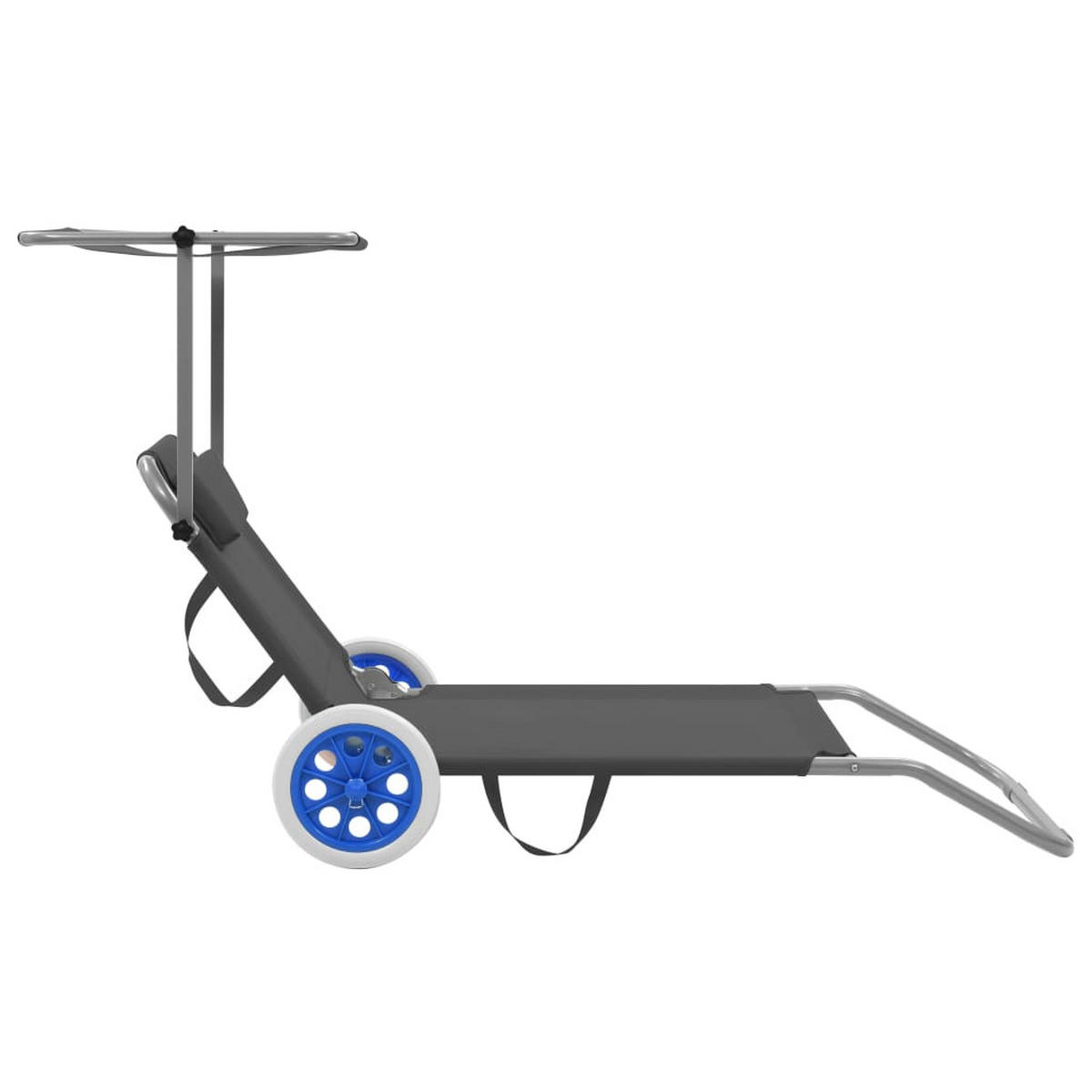 KLAPPLIEGE mit Sonnenschutz und Rädern Stahl Grau - Grau, Textil (63/55/146cm) - furnicato
