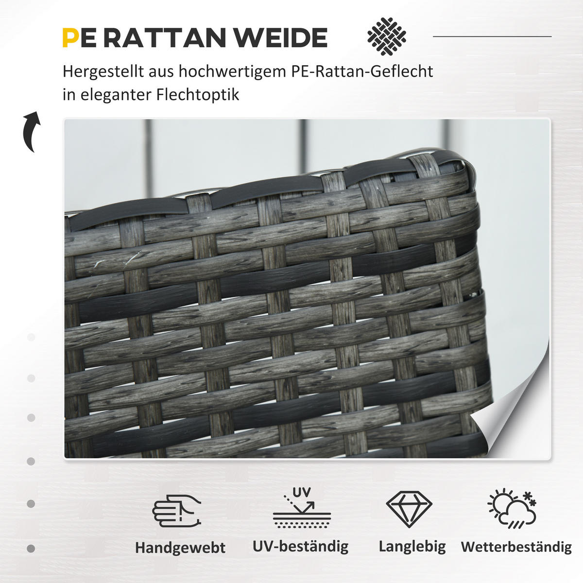 RATTAN Gartenmöbel Set mit Kissen Garten Grau - Grau, Kunststoff - Outsunny