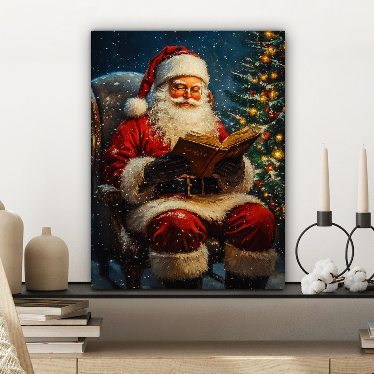 LEINWANDBILD Weihnachtsmann - Weihnachten - Winter - Weihnachtsbaum Room Decor 30x40 cm - Bordeaux, Textil (30/40cm) - MuchoWow