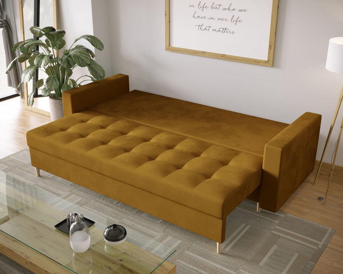 SOFA SKANDI mit Schlaffunktion ITAKA 33 mit Stauraum - Goldfarben, Textil (90/88/232cm) - Bedante