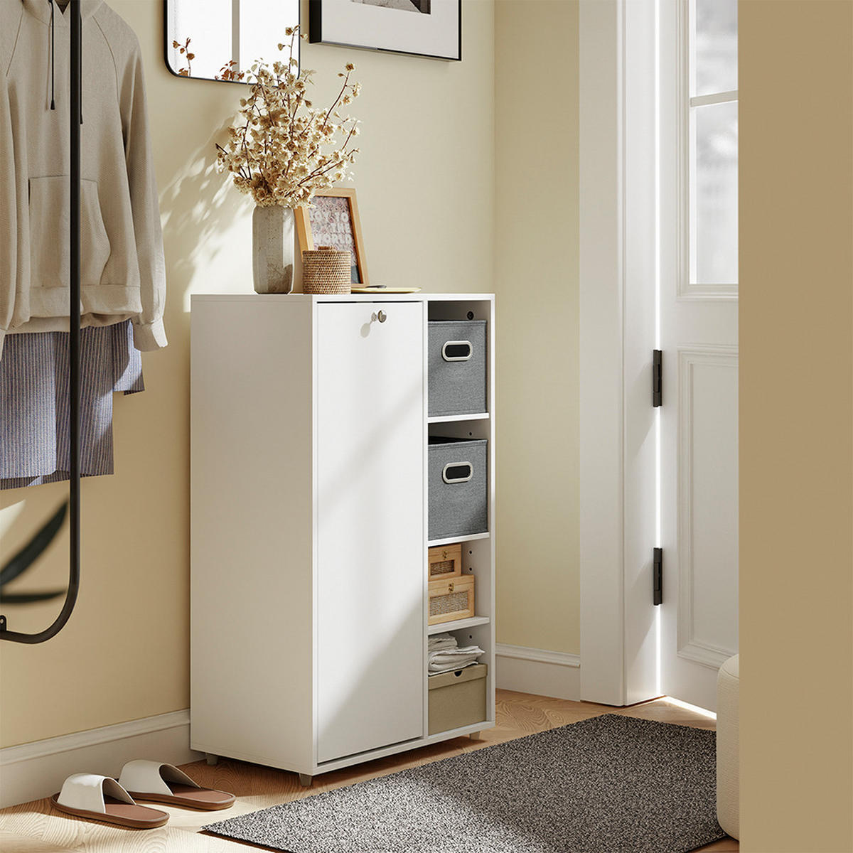WÄSCHESCHRANK mit einer Tür Weiß 50x30x85cm Modern - Weiß, Holzwerkstoff (30/85/50cm) - SoBuy