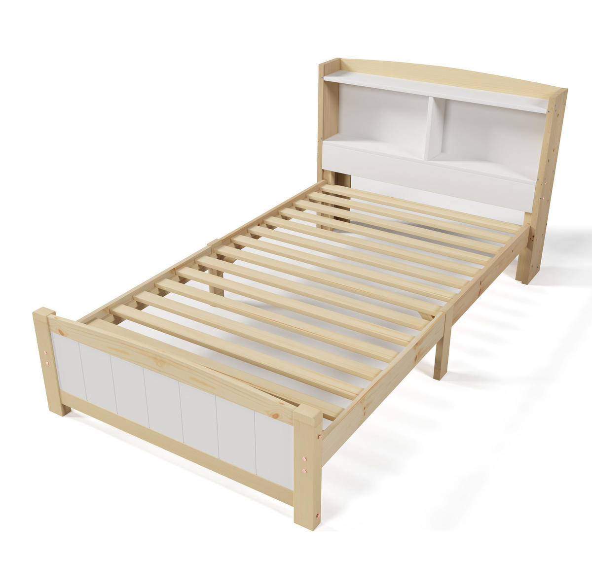 EINZELBETT aus Massivholz und MDF 90x200 cm Weiß mit Stauraum-Kopfteil und Lattenrost - Weiß, Holz (90/200cm) - IVMEU