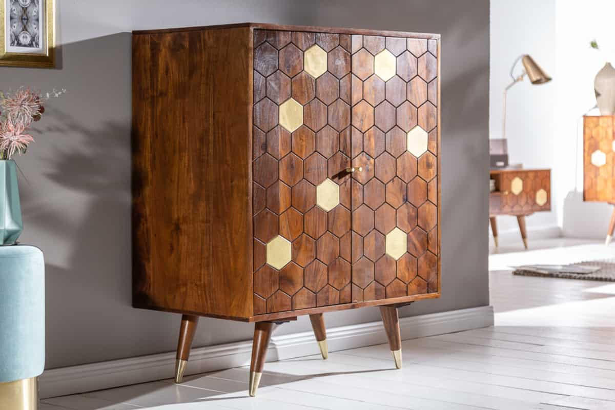 BARSCHRANK MYSTIC LIVING Akazie Braun|Gold 75cm - Goldfarben/Braun, Holz (75/96/46cm) - riess-ambiente