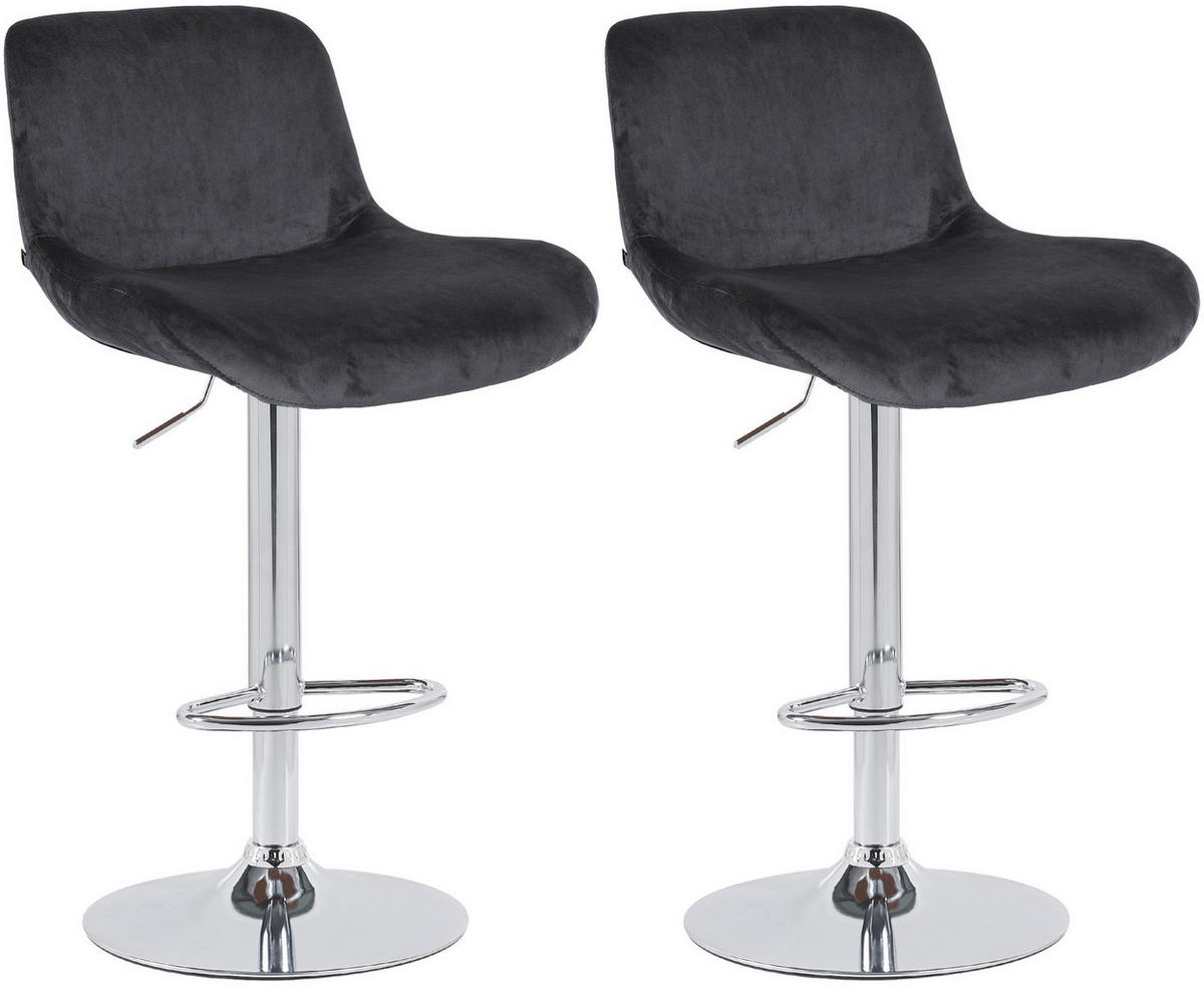 BARHOCKER 2er Set Samt Schwarz - Chromfarben/Schwarz, Textil/Metall (50/85/50cm) - CLP