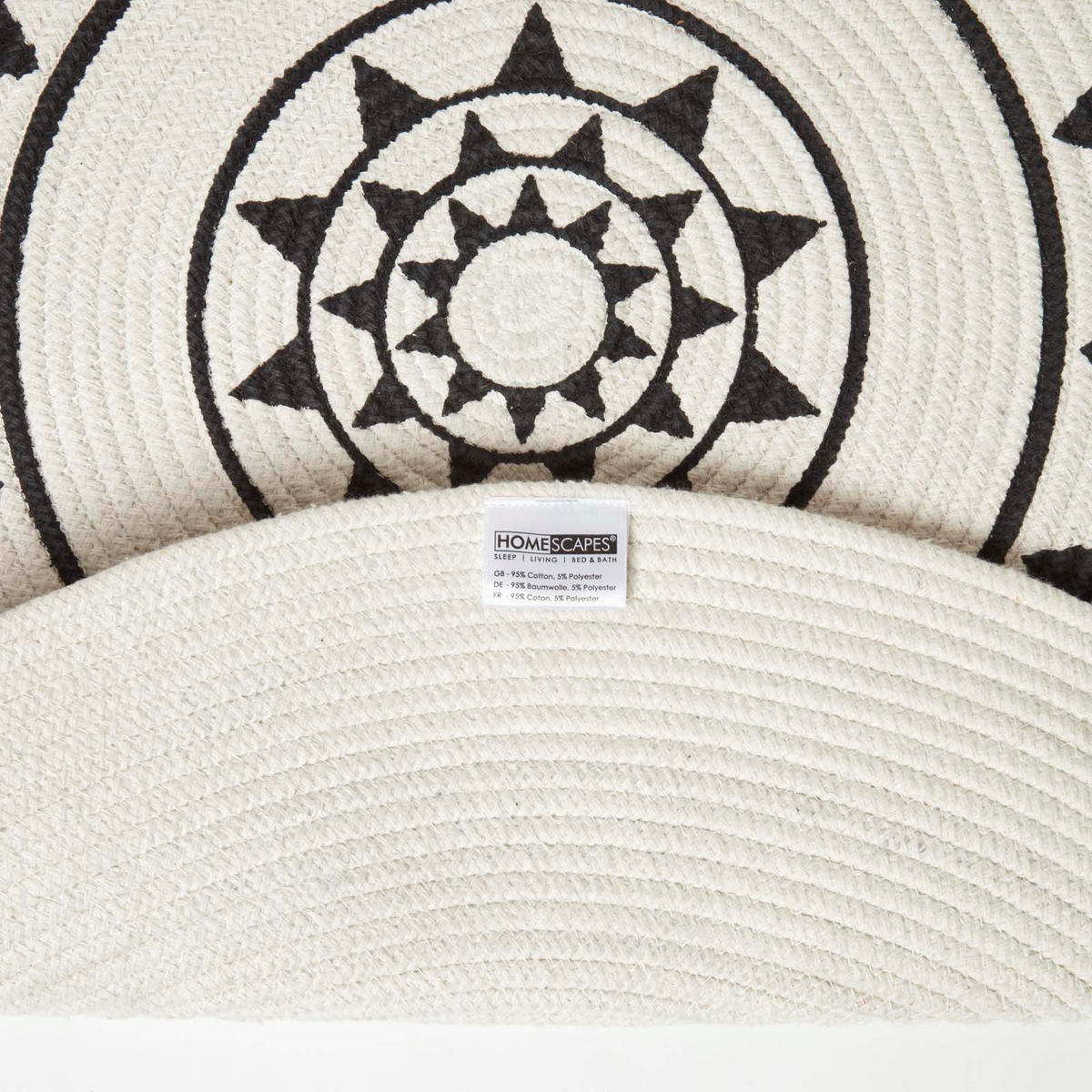 TEPPICH Lia geflochten mit Mandala-Muster rund 90 cm - Schwarz, Textil (90/90cm) - Homescapes
