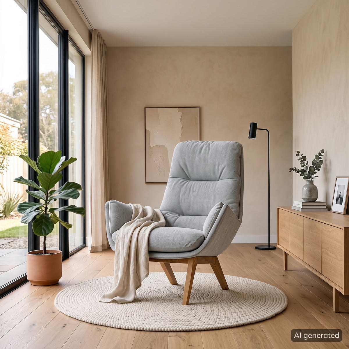 SESSEL mit Holzfüssen - Eichefarben/Hellgrau, Eichenholz/Holz (83/95/97cm) - home24